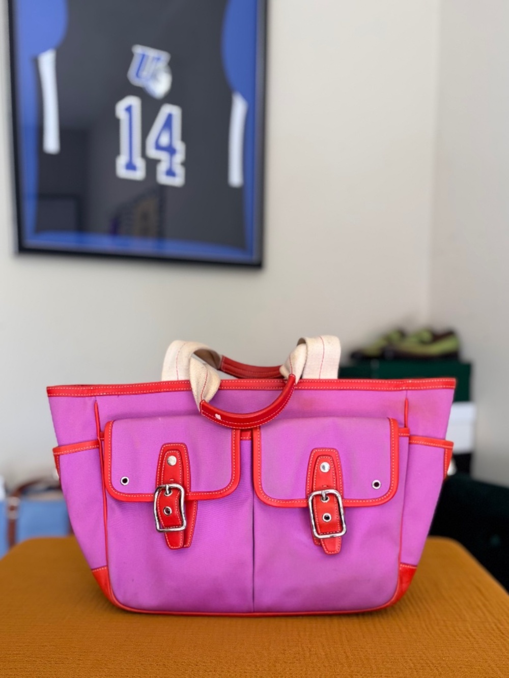 Vintage Coach Twill Garden Tote 6734 Pink Red Y2K